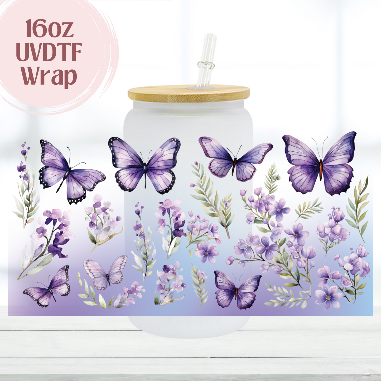 Purple Flowers 16oz UVDTF Cup Wrap