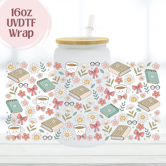 Cute Coffee & Books 16oz UVDTF Cup Wrap