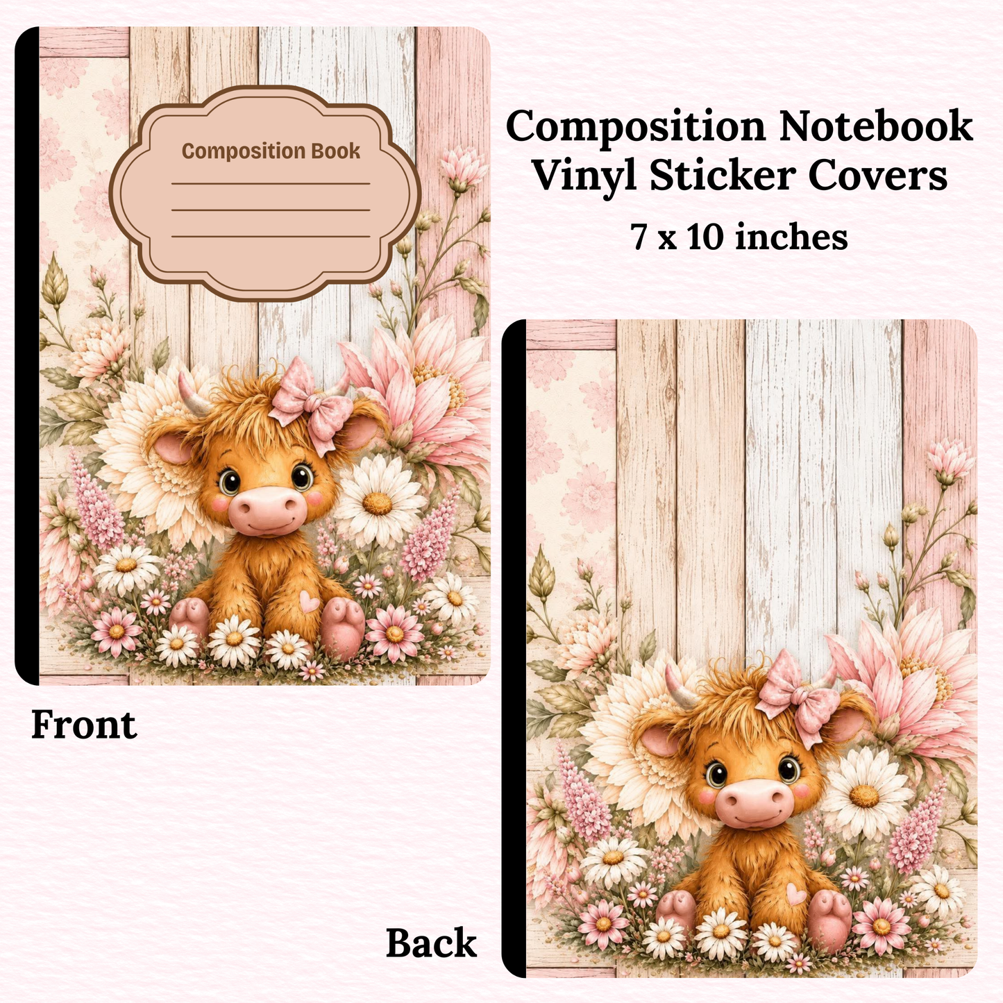 Floral Cow Composition Notebook Vinyl Cover