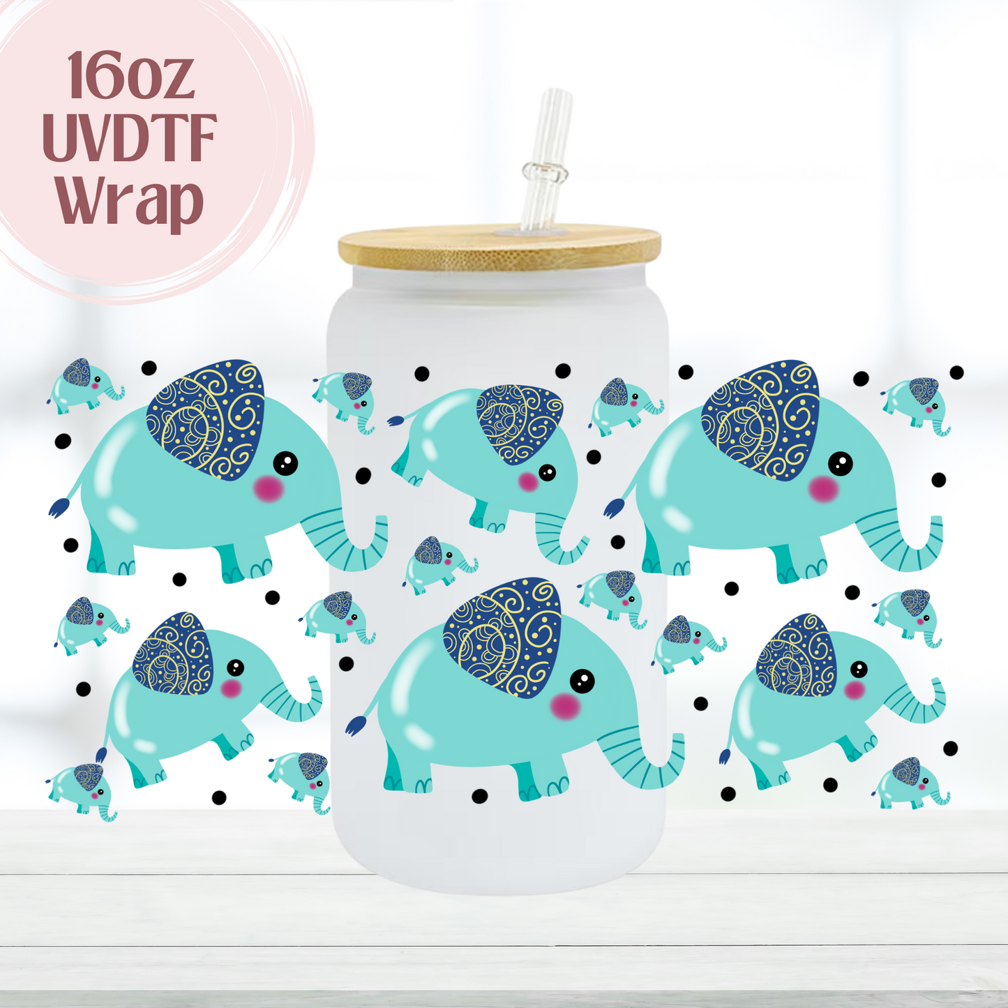 Cute Elephant 16oz UVDTF Cup Wrap