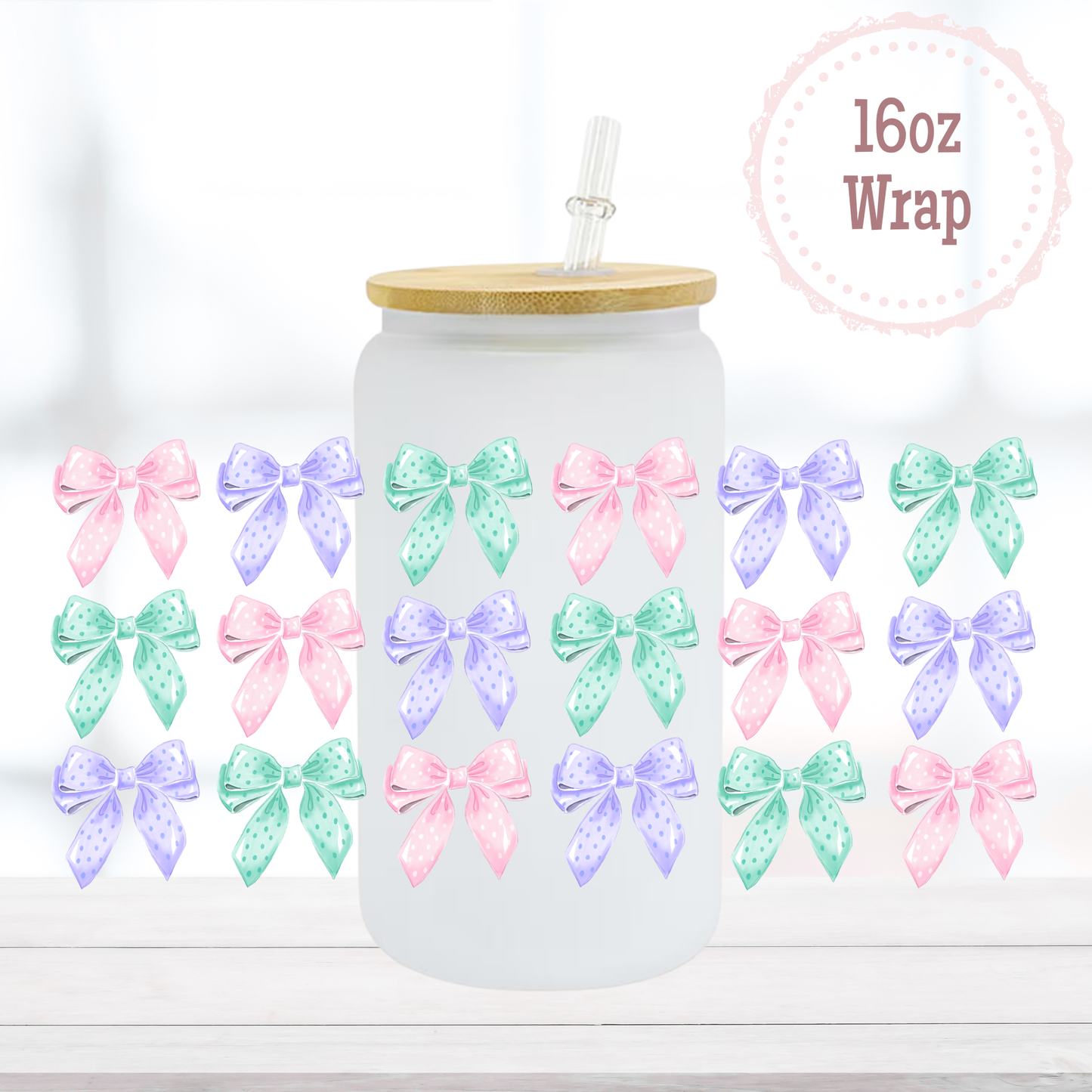 Pastel Bows 16oz UVDTF Cup Wrap