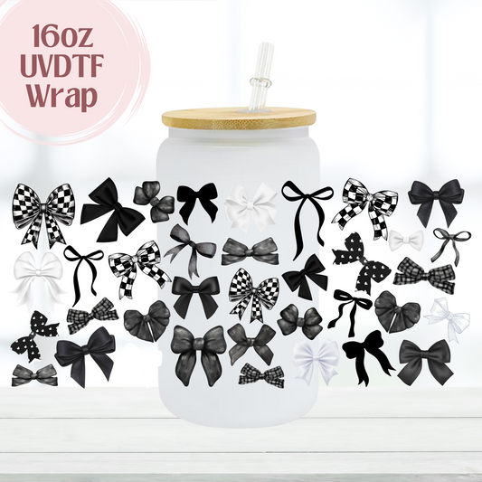 Black Checkered Bows 16oz UVDTF Cup Wrap