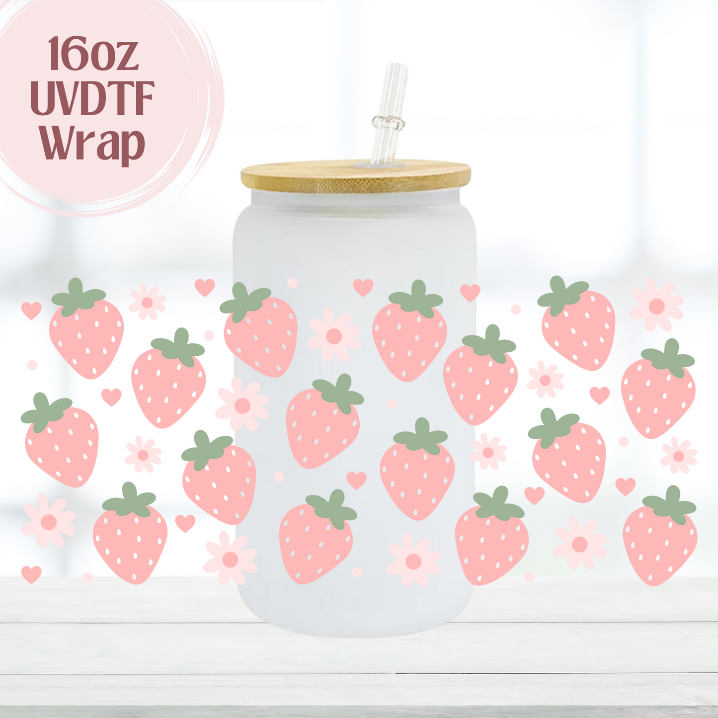 Pastel Strawberries 16oz UVDTF Cup Wrap