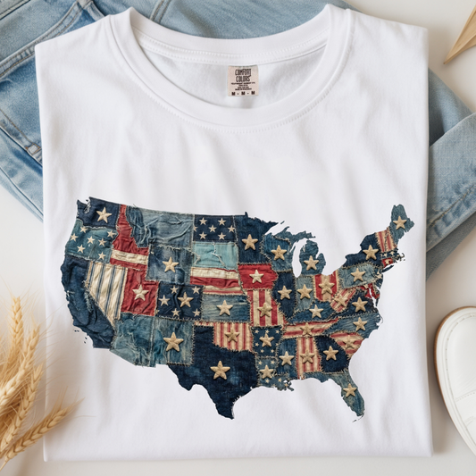 Jean Patchwork USA Map DTF Print