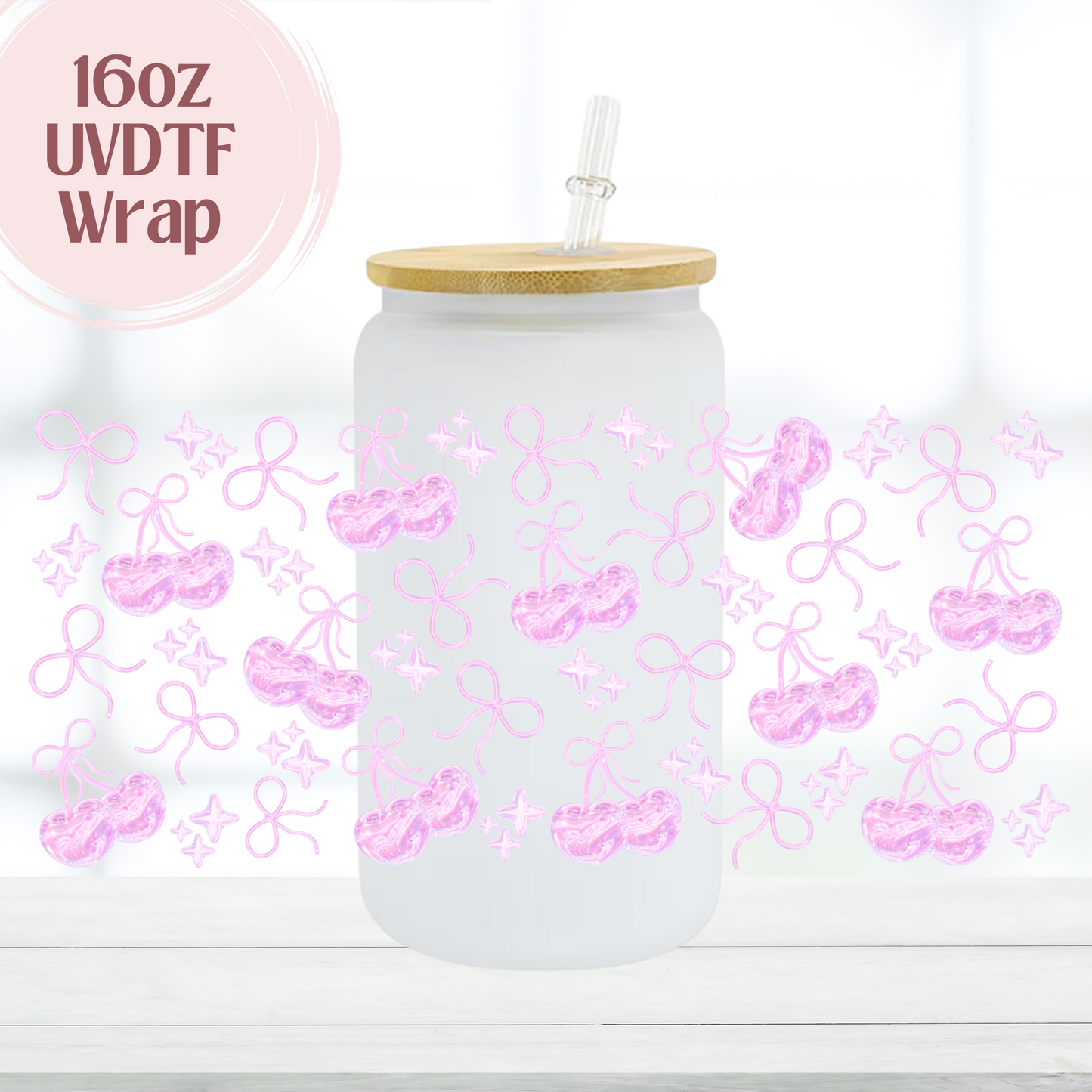 Cherries Pink 16oz UVDTF Cup Wrap