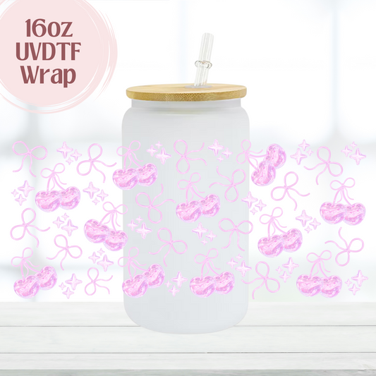 Cherries Pink 16oz UVDTF Cup Wrap