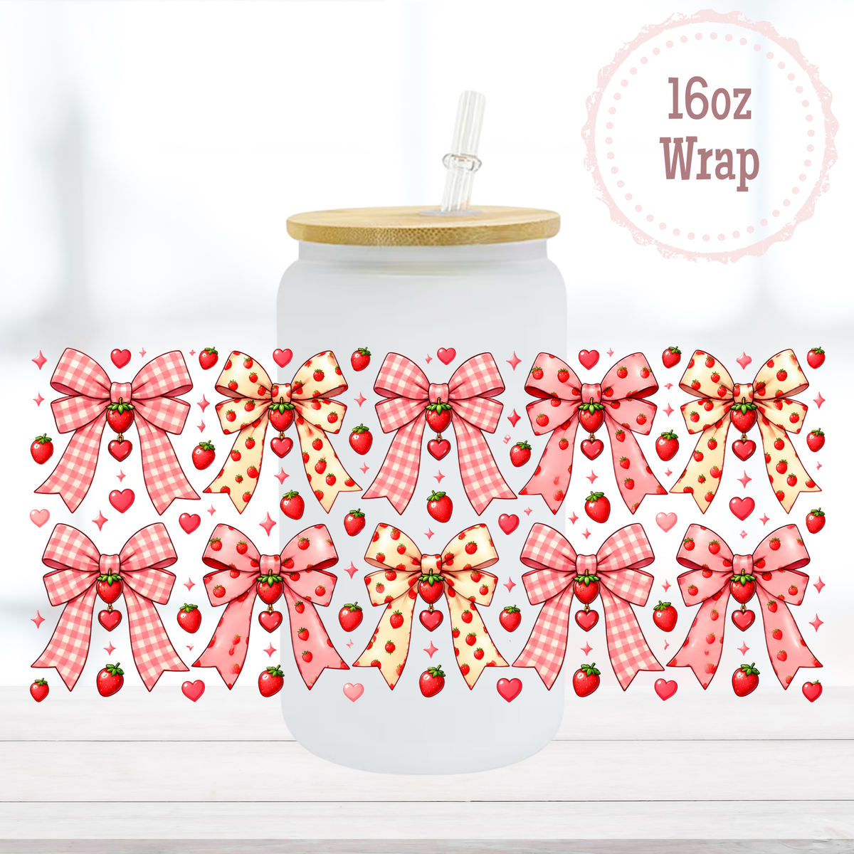 Strawberry Bows 16oz UVDTF Cup Wrap