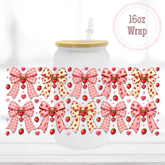 Strawberry Bows 16oz UVDTF Cup Wrap