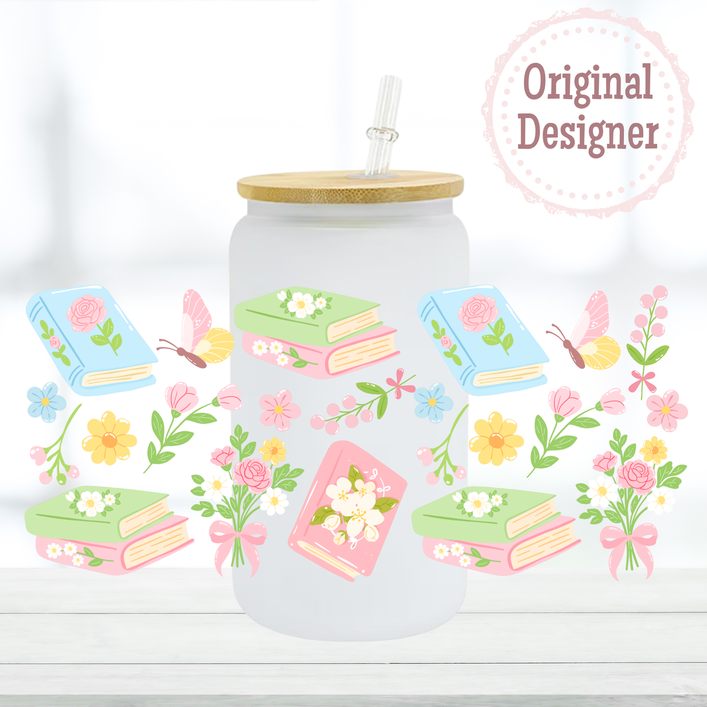 Pastel Floral Books 16oz UVDTF Cup Wrap