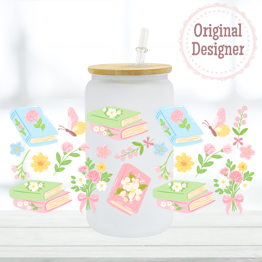Pastel Floral Books 16oz UVDTF Cup Wrap
