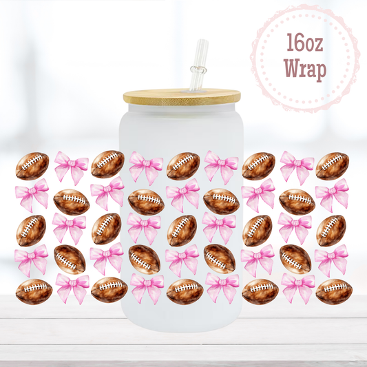 Football and Pink Bows 16oz UVDTF Cup Wrap