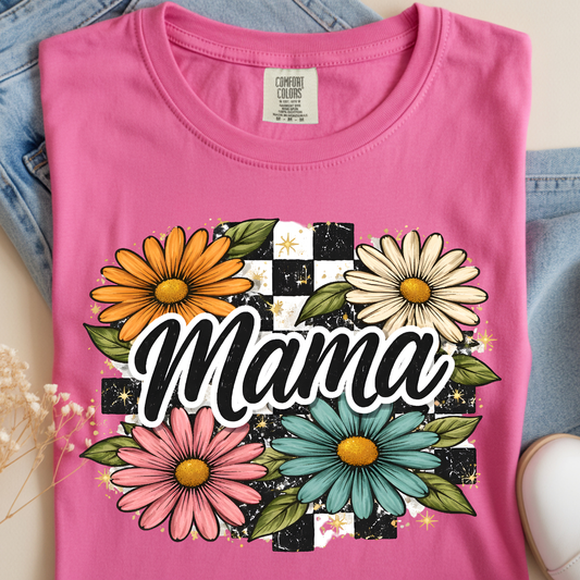 Mama Checkered Floral DTF Print