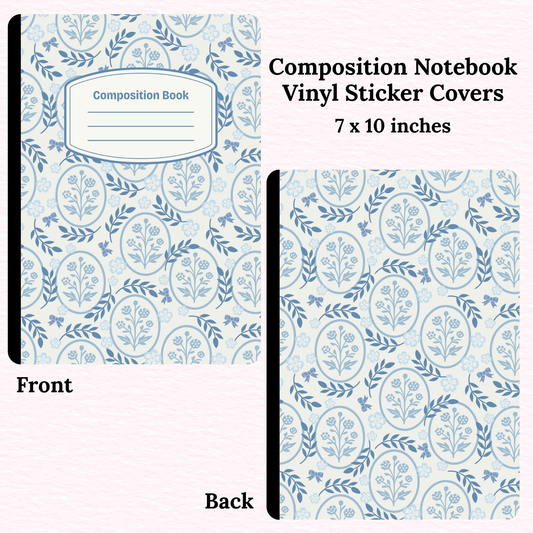 Blue Floral Composition Notebook Vinyl Cover
