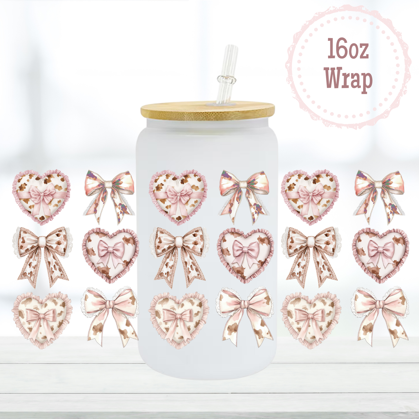 Cow Print Bows and Hearts 16oz UVDTF Cup Wrap
