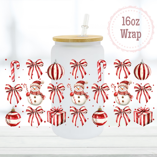 Peppermint Snowmen 16oz UVDTF Cup Wrap