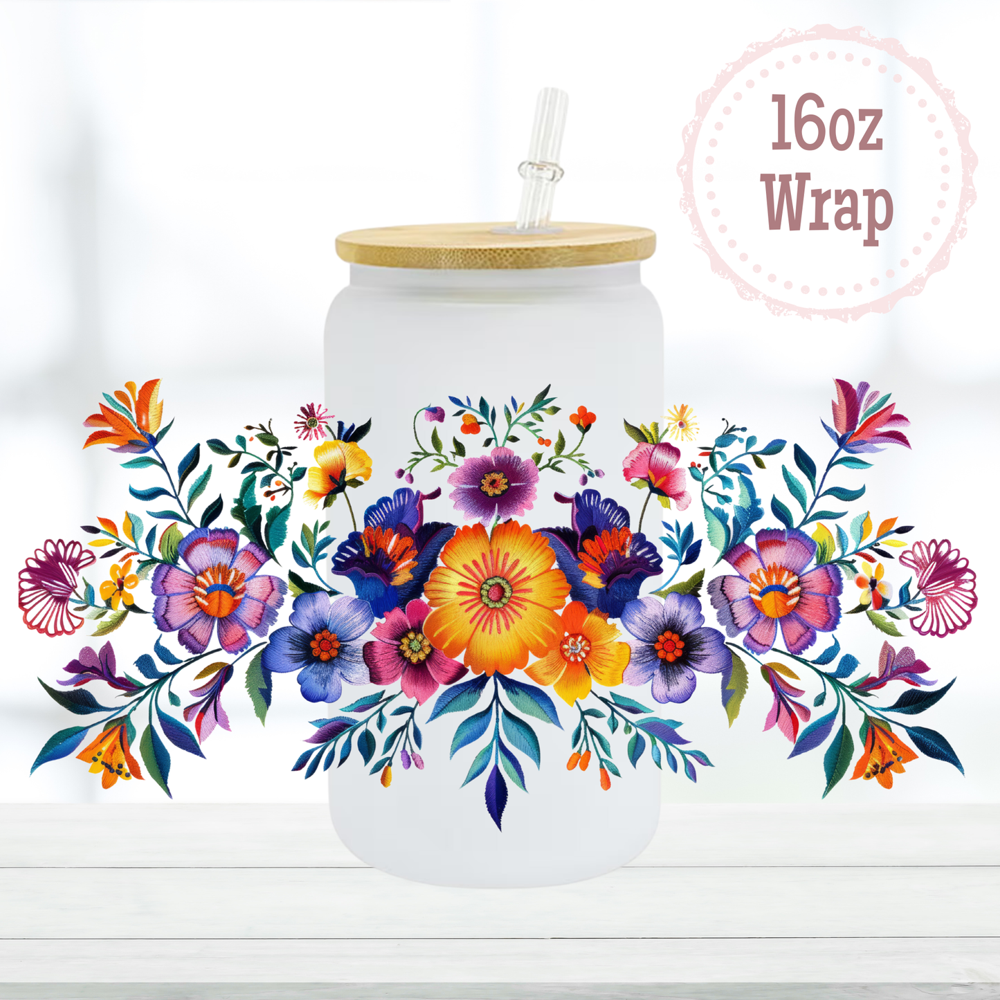 Embroidery Flowers 3 16oz UVDTF Cup Wraps