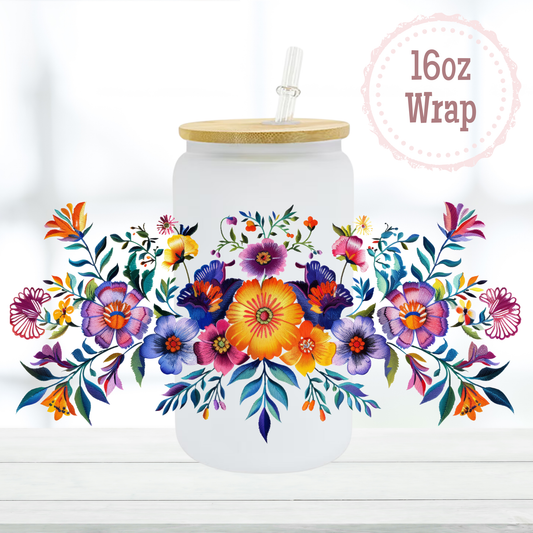 Embroidery Flowers 3 16oz UVDTF Cup Wraps