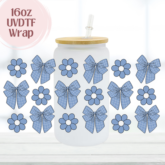 Blue Floral and Bows 16oz UVDTF Cup Wrap