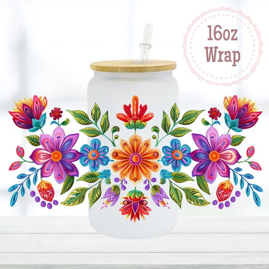 Embroidery Flowers 16oz UVDTF Cup Wrap