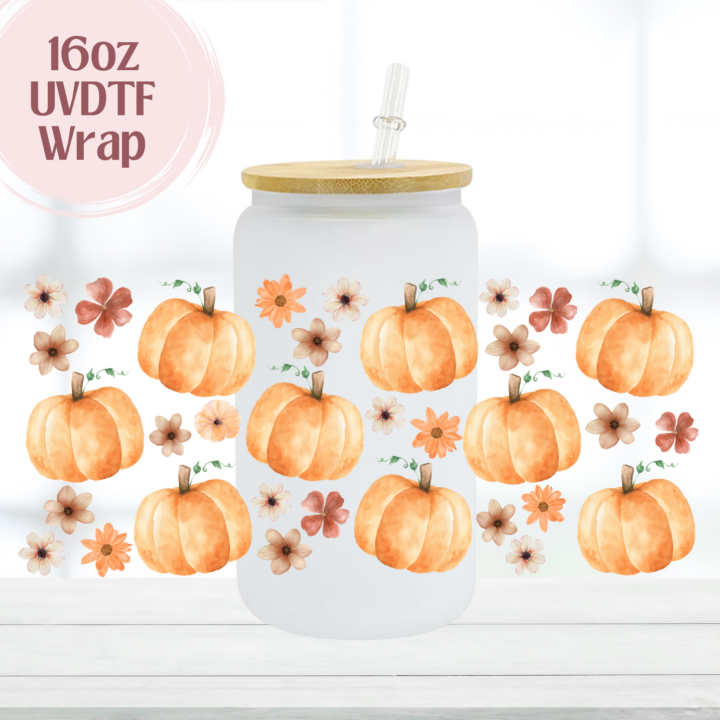 Flowers and Pumpkins 16oz UVDTF Cup Wrap