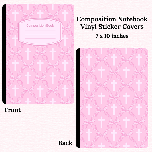Pink Crosses and Bows Composition Notebook Vinyl Cover
