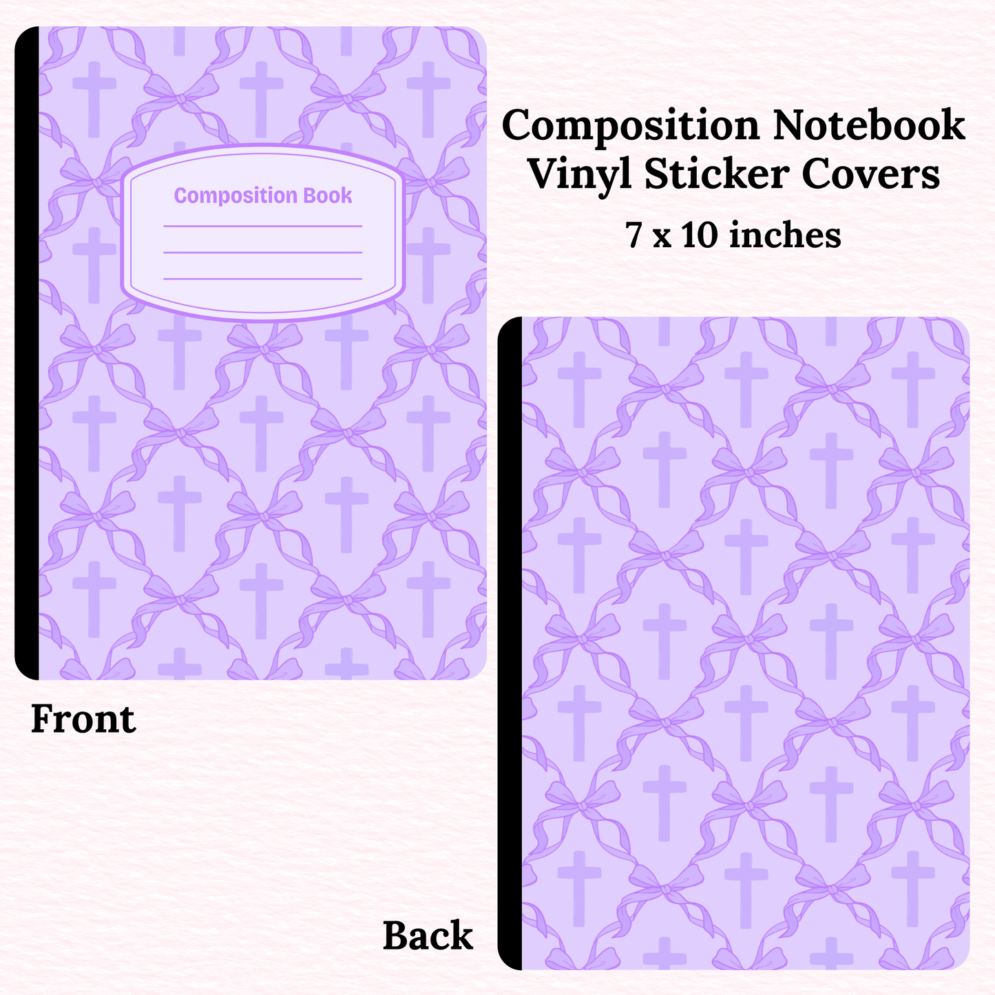 Purple Cross and Bows Composition Notebook Vinyl Cover
