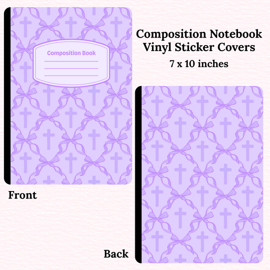 Purple Cross and Bows Composition Notebook Vinyl Cover