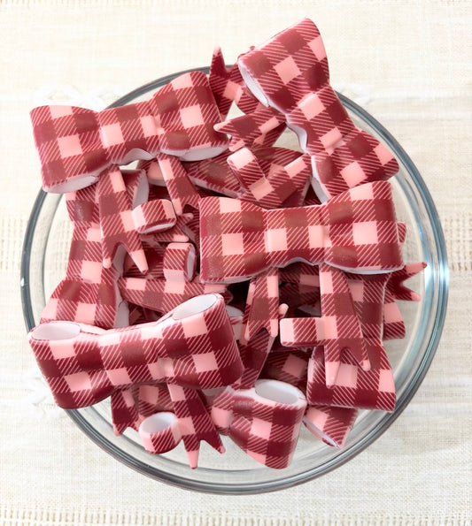 Red Plaid Silicone Bow Straw Topper