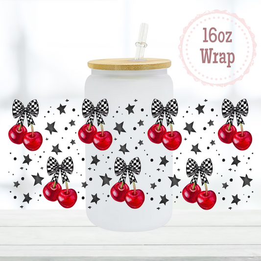 Checkered Cherries 16oz UVDTF Cup Wrap