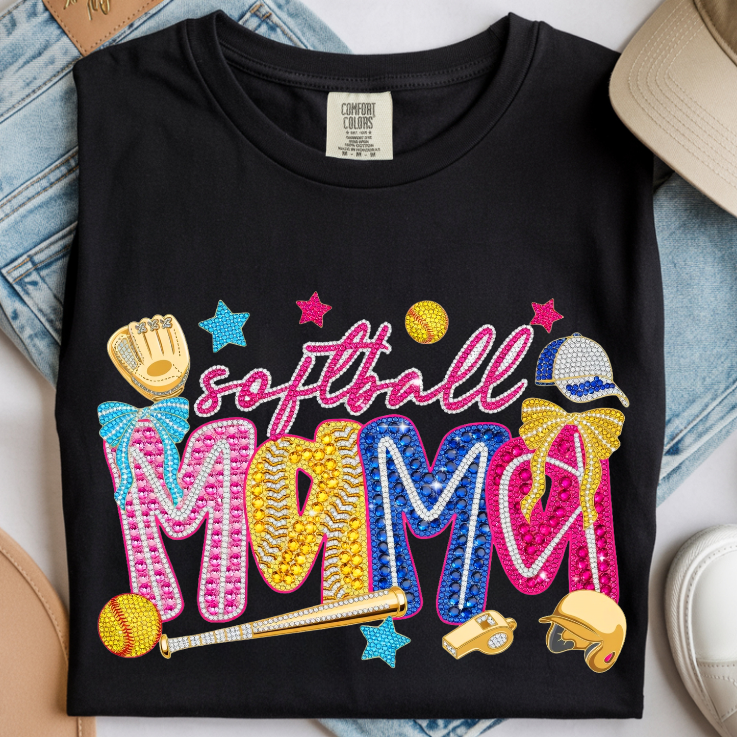 Softball Mama Rhinestone DTF Print