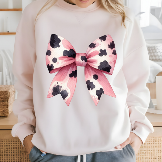 Pink Cow Bow DTF Print