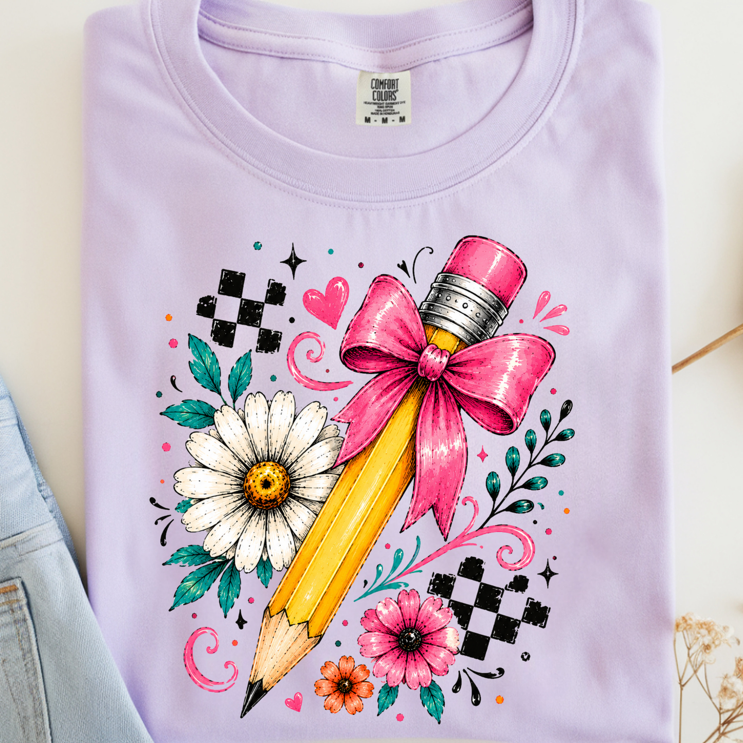 Checkered Pencil DTF Print
