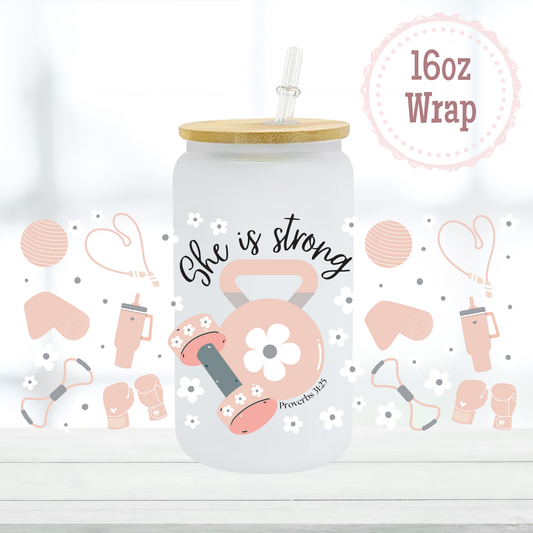 She is Strong Workout 16oz UVDTF Cup Wrap