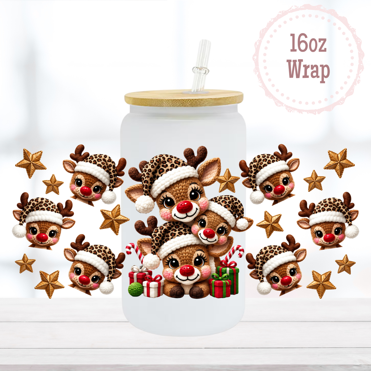 Faux Yarn Reindeer 16oz UVDTF Cup Wrap