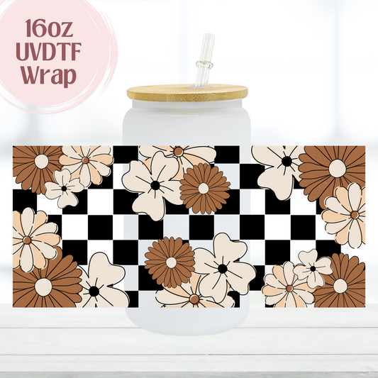 Flowers Checkered 16oz UVDTF Cup Wrap