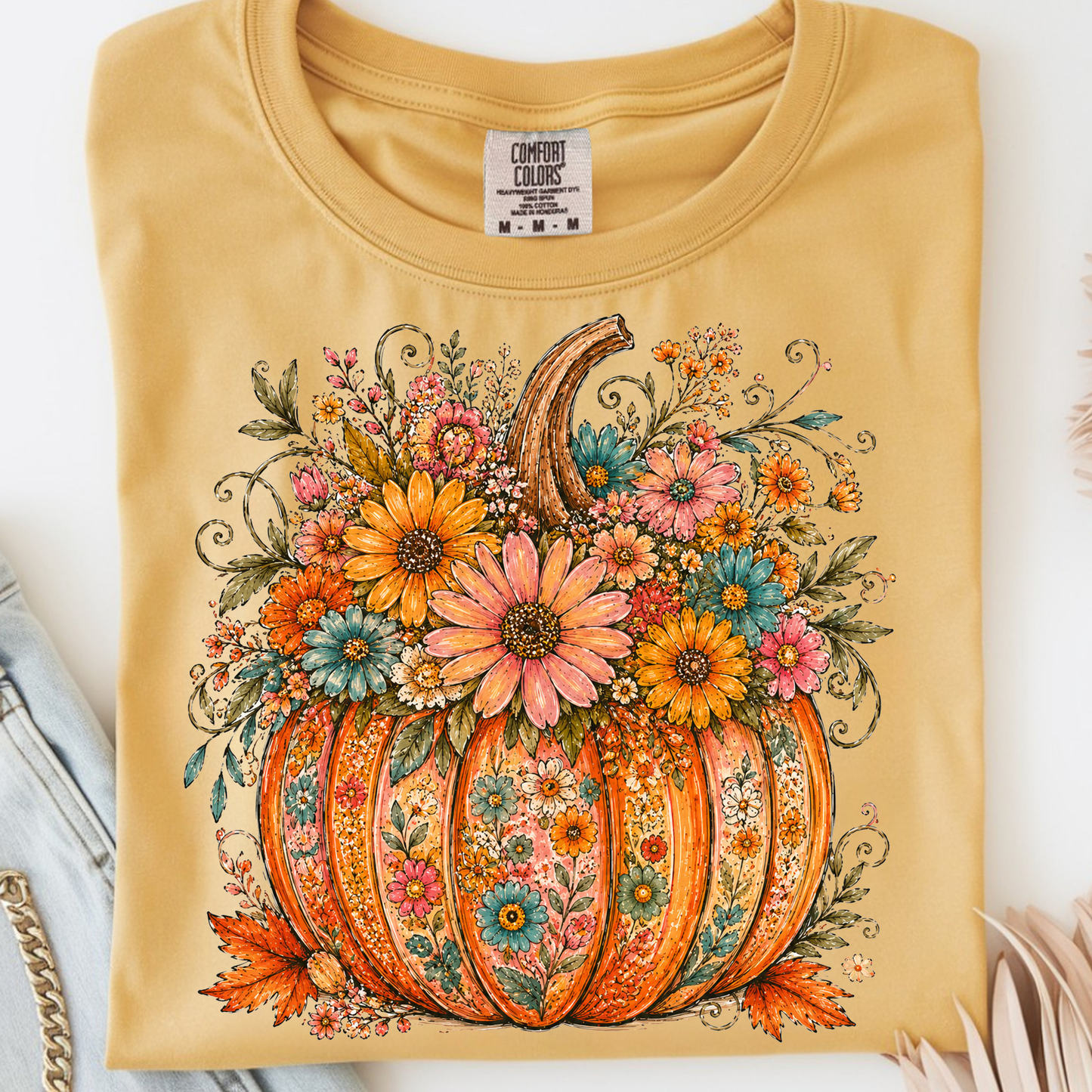 Floral Pumpkin DTF Print