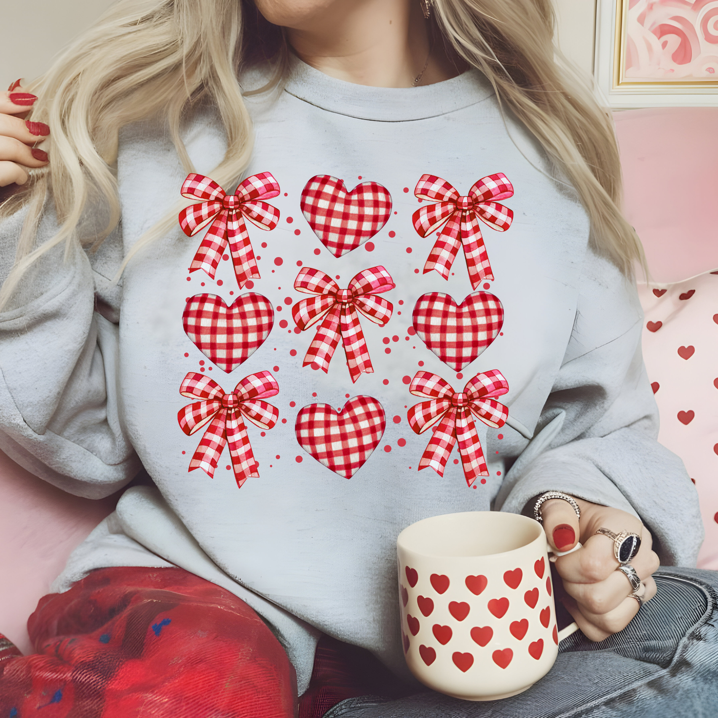 Plaid Hearts & Bows DTF Print