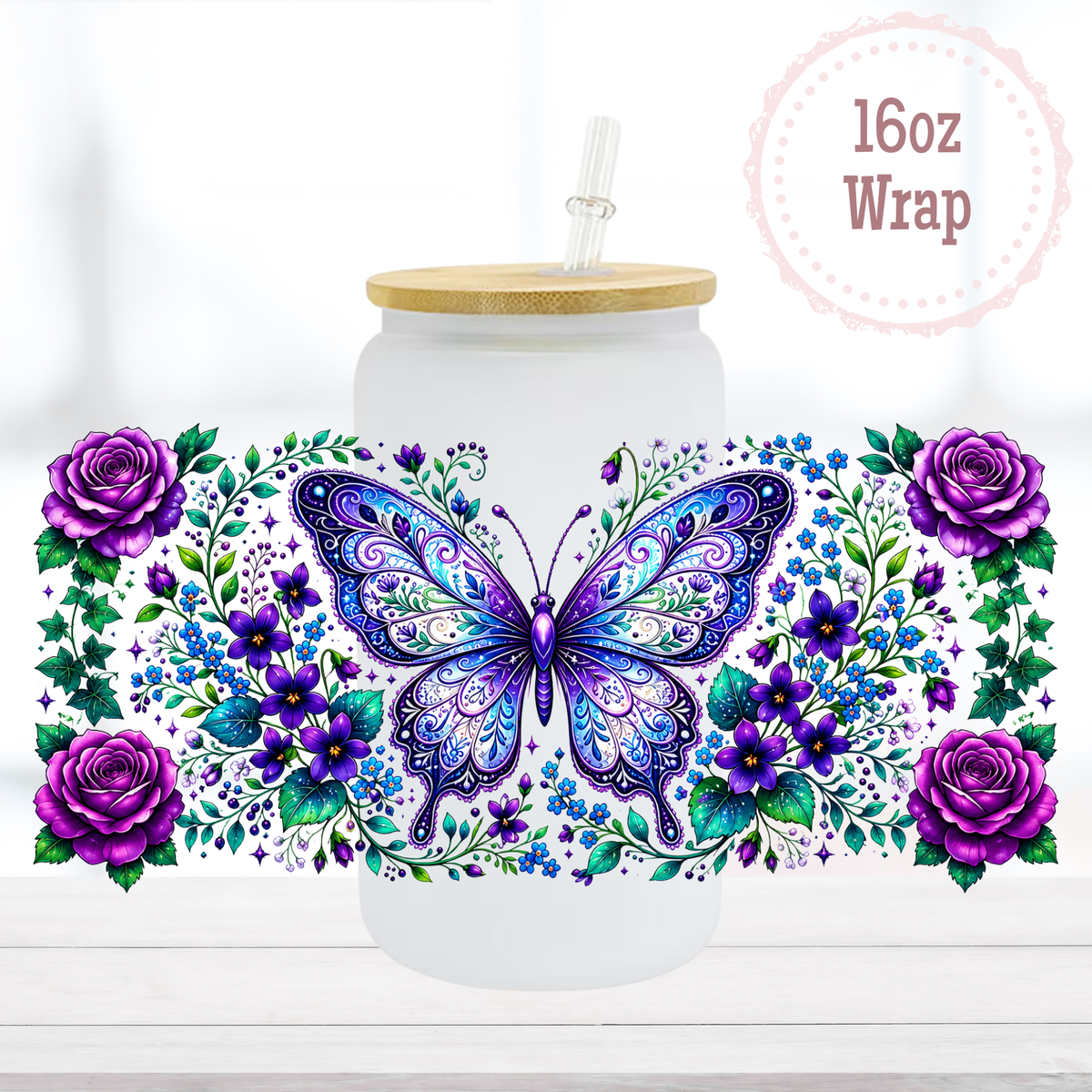 Purple Butterfly 16oz UVDTF Cup Wrap