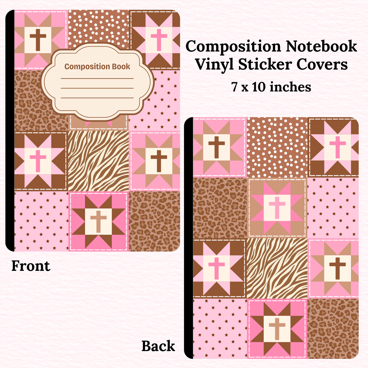 Pink & Brown Crosses Composition Notebook Vinyl Cover
