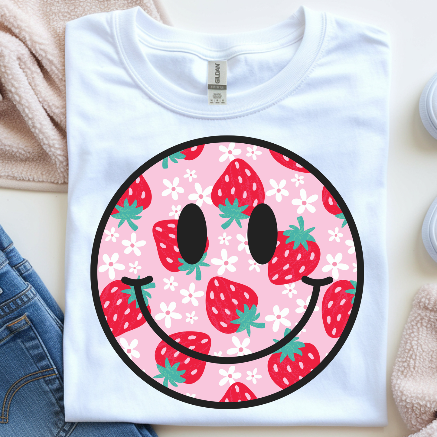 Strawberry Smiley DTF Print