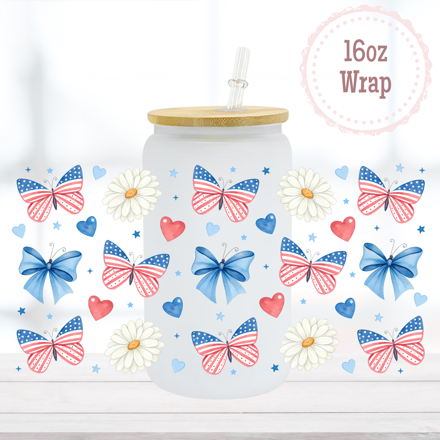 Patriotic Butterflies 16oz UVDTF Cup Wrap