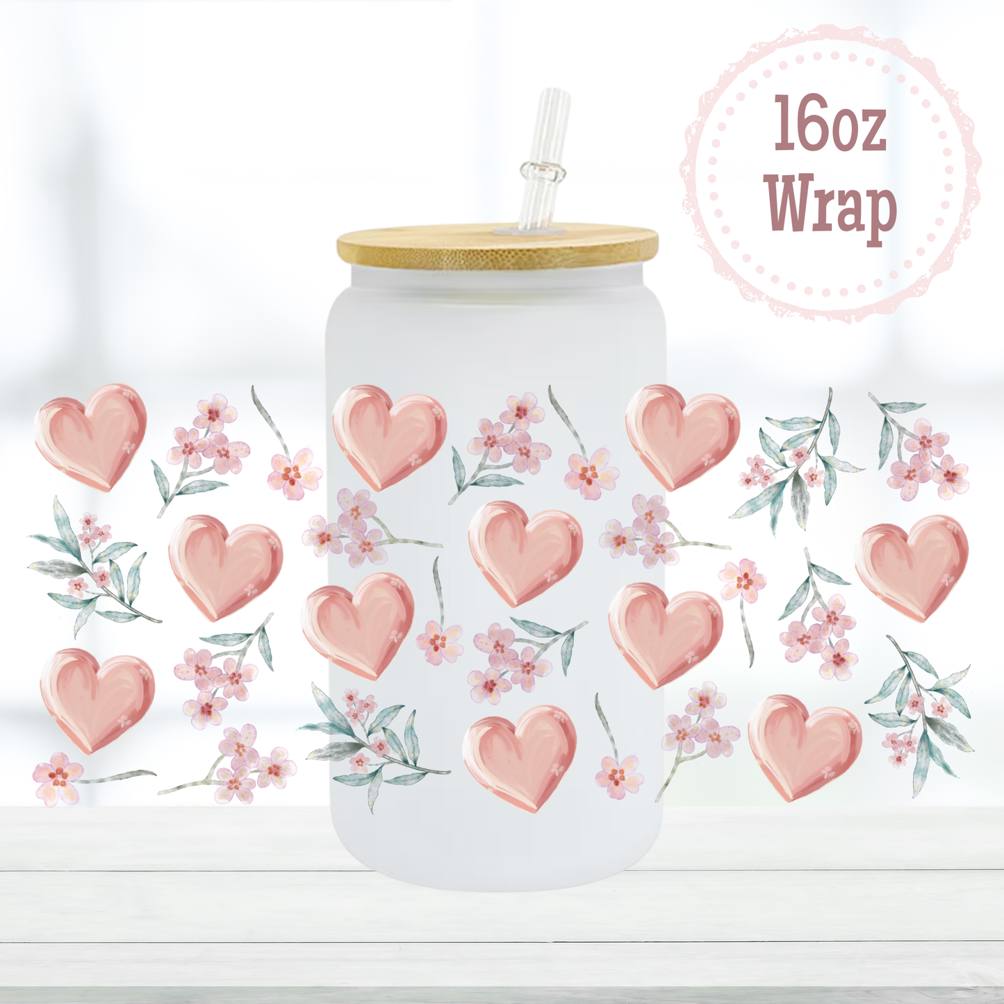 Hearts and Flowers 16oz UVDTF Cup Wrap