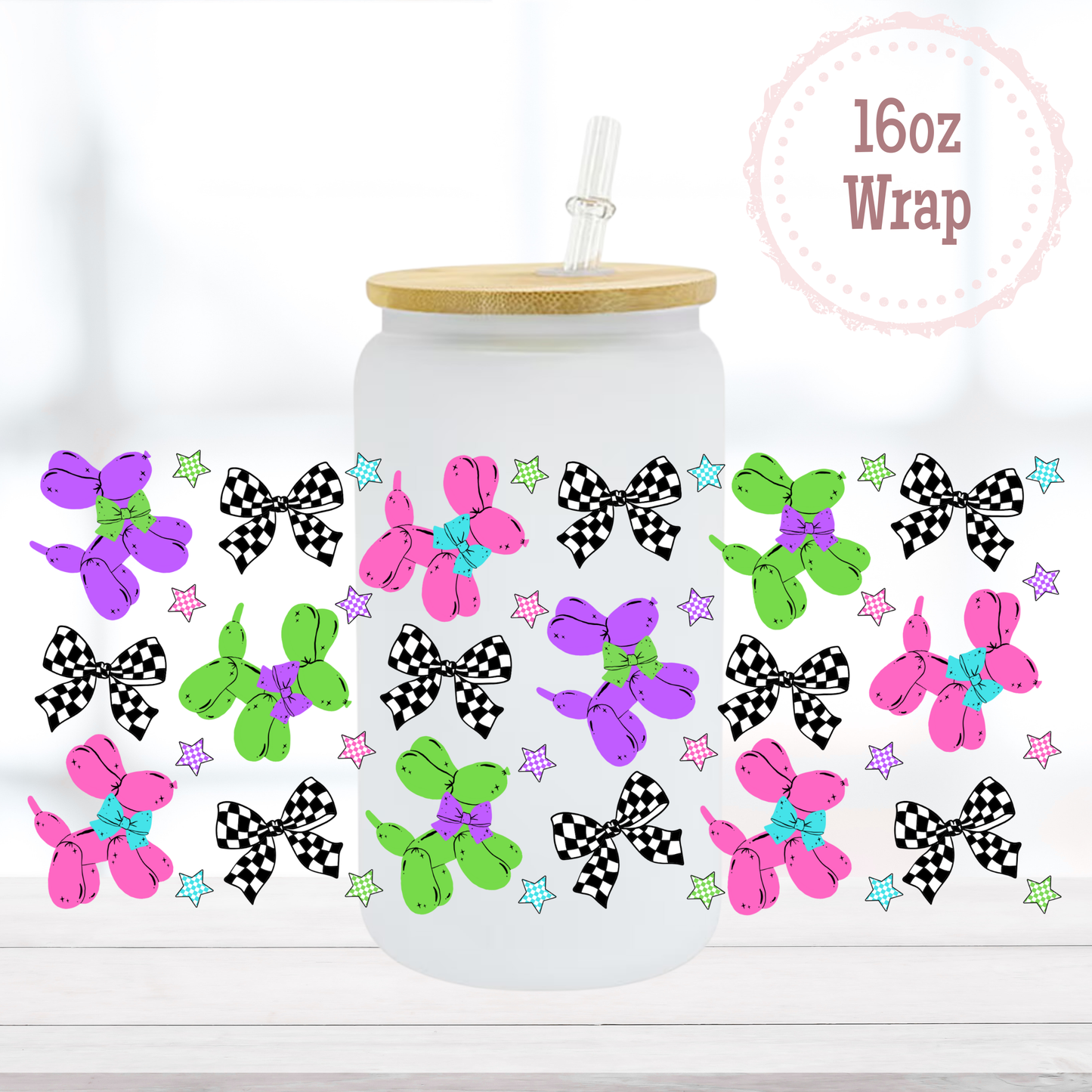 Colourful Balloon Dogs 16oz UVDTF Cup Wrap