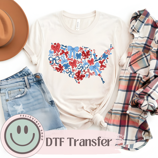 USA Map Bows DTF Print
