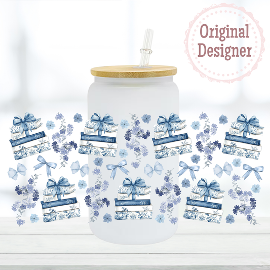 Blue Floral Books 16oz UVDTF Cup Wrap