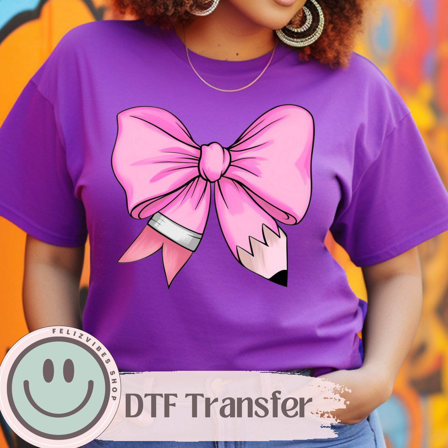Pink Pencil Bow DTF Print