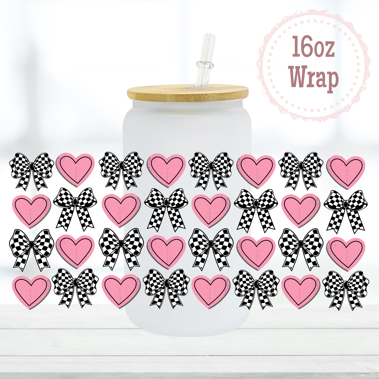 Checkered Hearts 16oz UVDTF Cup Wrap