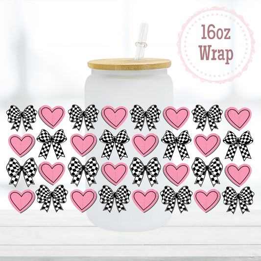Checkered Hearts 16oz UVDTF Cup Wrap