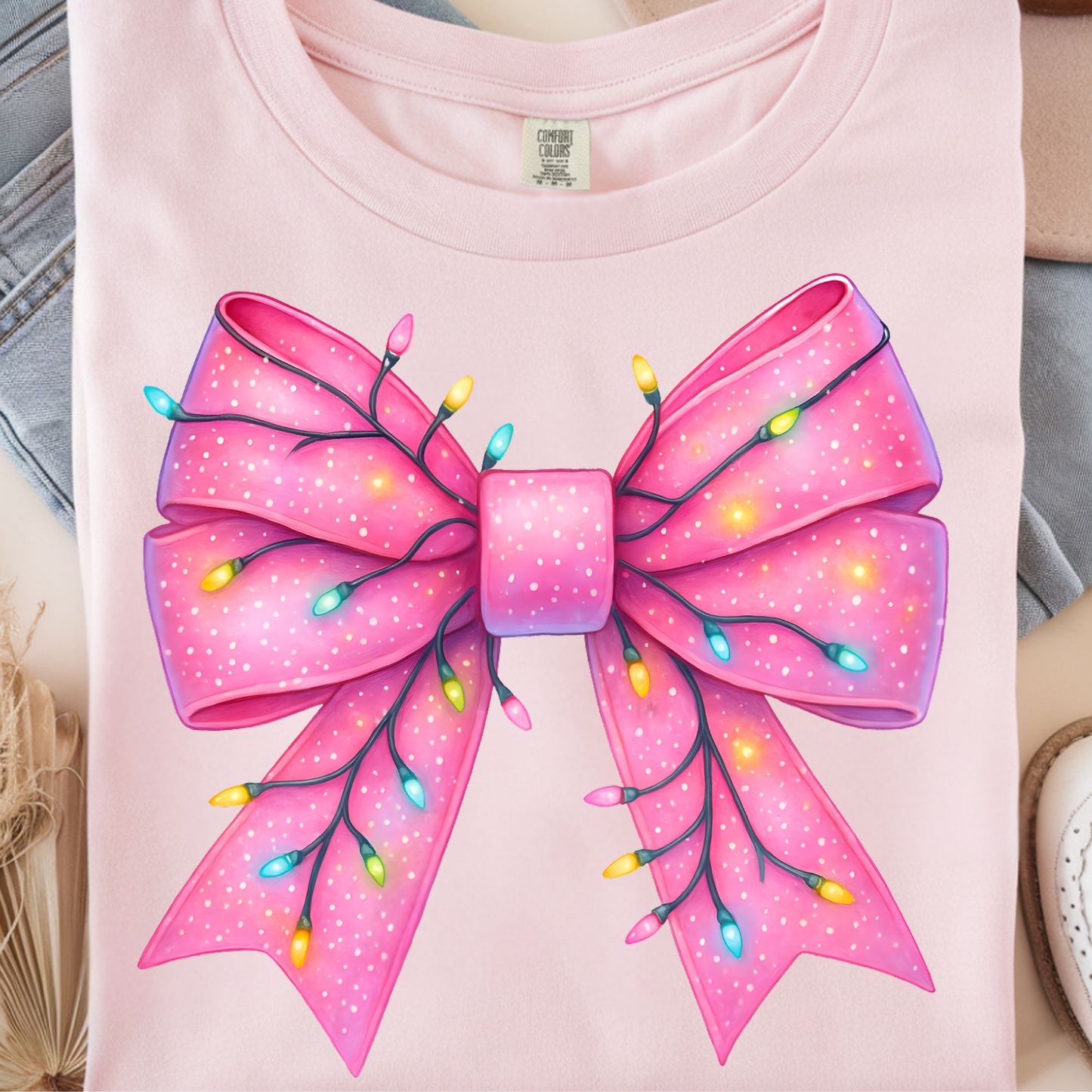 Pink Lights Bow DTF Print