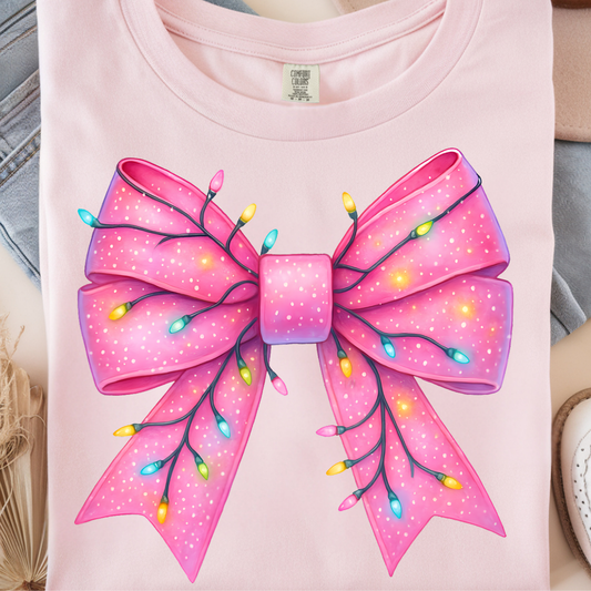 Pink Lights Bow DTF Print